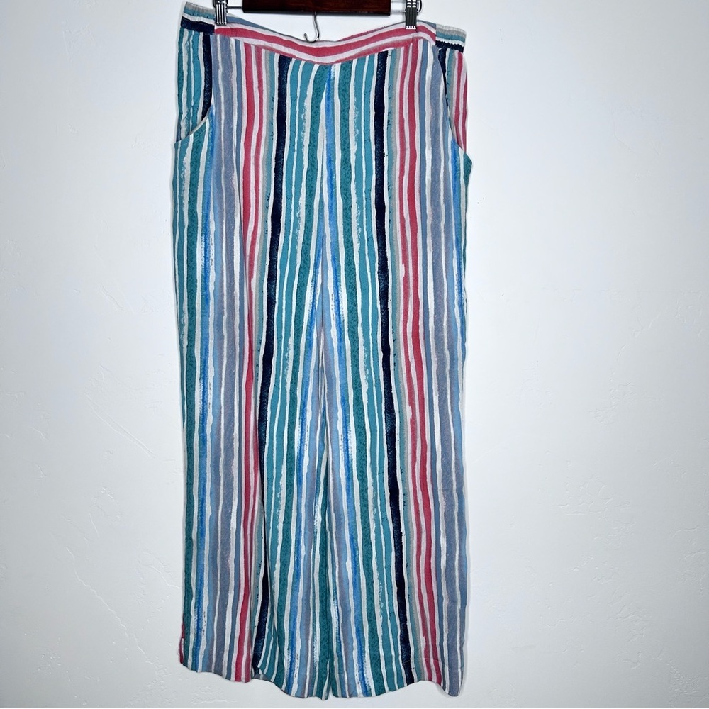 Peck&Peck Striped Multicolor Wide Leg Pants Size XL Boho Resortwear Spring